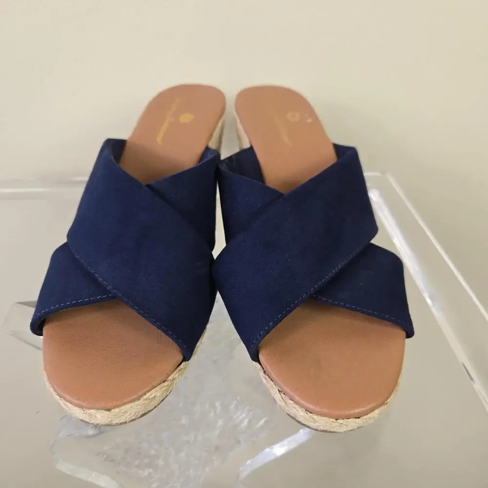 Tommy Bahama Shoes Womens Size 7.5 Blue Stacey Wedge Espadrille Sandals Slide